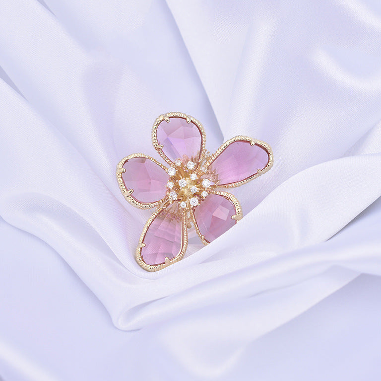 1pc Exaggerated Crystal Flower Ring For Women, Stylish Open Ring, Unique Design Trend Index Finger Ring