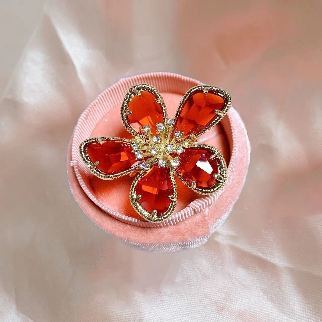 1pc Exaggerated Crystal Flower Ring For Women, Stylish Open Ring, Unique Design Trend Index Finger Ring